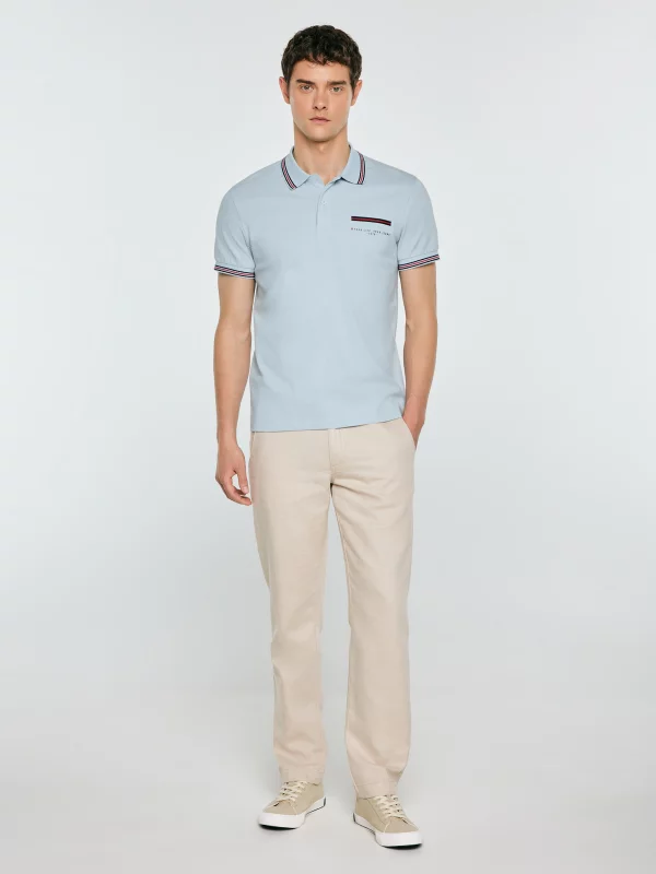 Koszulka męska polo z kontrastowym wykończeniem niebieska Polos 400