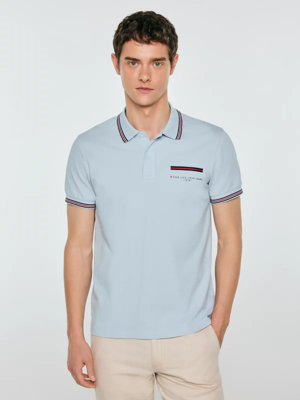 Koszulka męska polo z kontrastowym wykończeniem niebieska Polos 400