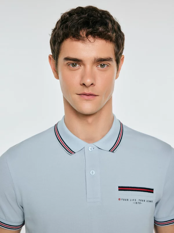 Koszulka męska polo z kontrastowym wykończeniem niebieska Polos 400