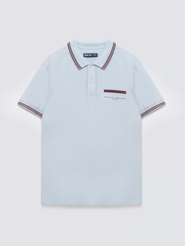 Koszulka męska polo z kontrastowym wykończeniem niebieska Polos 400