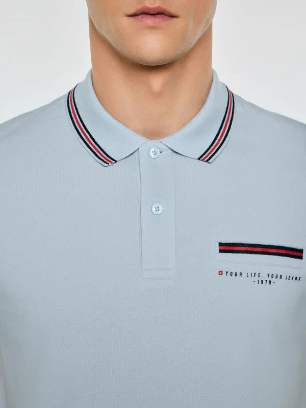Koszulka męska polo z kontrastowym wykończeniem niebieska Polos 400