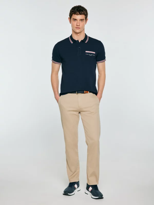 Koszulka męska polo z kontrastowym wykończeniem granatowa Polos 403