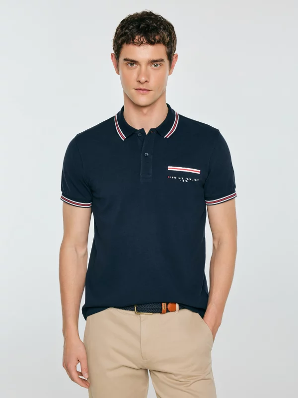 Koszulka męska polo z kontrastowym wykończeniem granatowa Polos 403