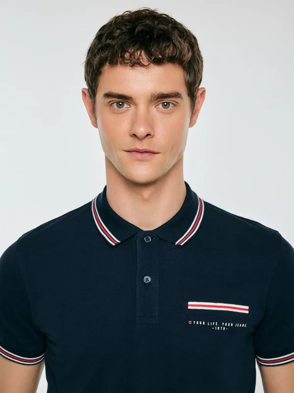 Koszulka męska polo z kontrastowym wykończeniem granatowa Polos 403