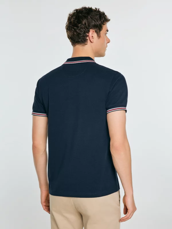 Koszulka męska polo z kontrastowym wykończeniem granatowa Polos 403