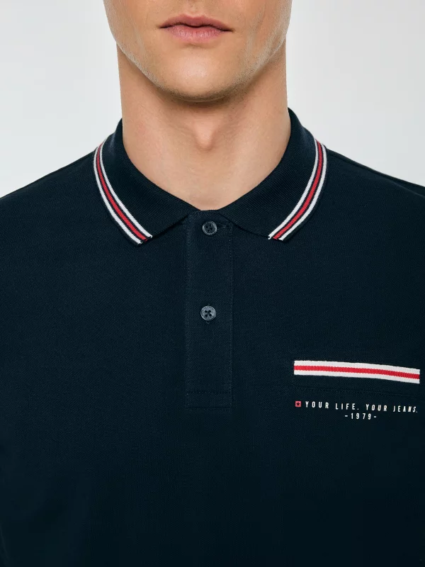 Koszulka męska polo z kontrastowym wykończeniem granatowa Polos 403