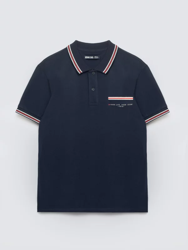 Koszulka męska polo z kontrastowym wykończeniem granatowa Polos 403