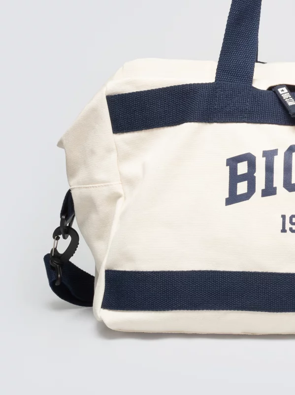 Torba bawełniana z kontrastowymi taśmami perłowa Ivy 103