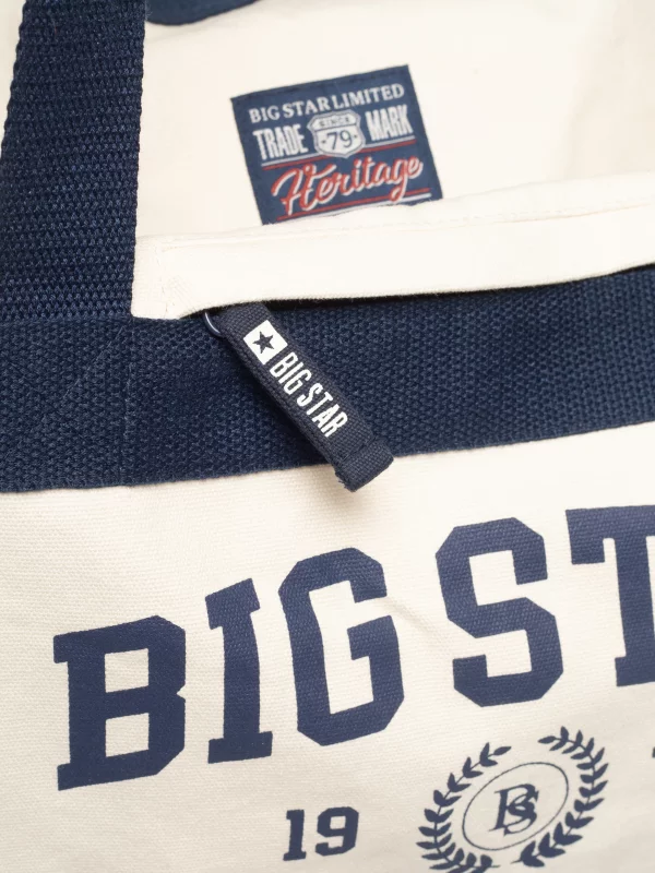 Torba bawełniana z kontrastowymi taśmami perłowa Ivy 103