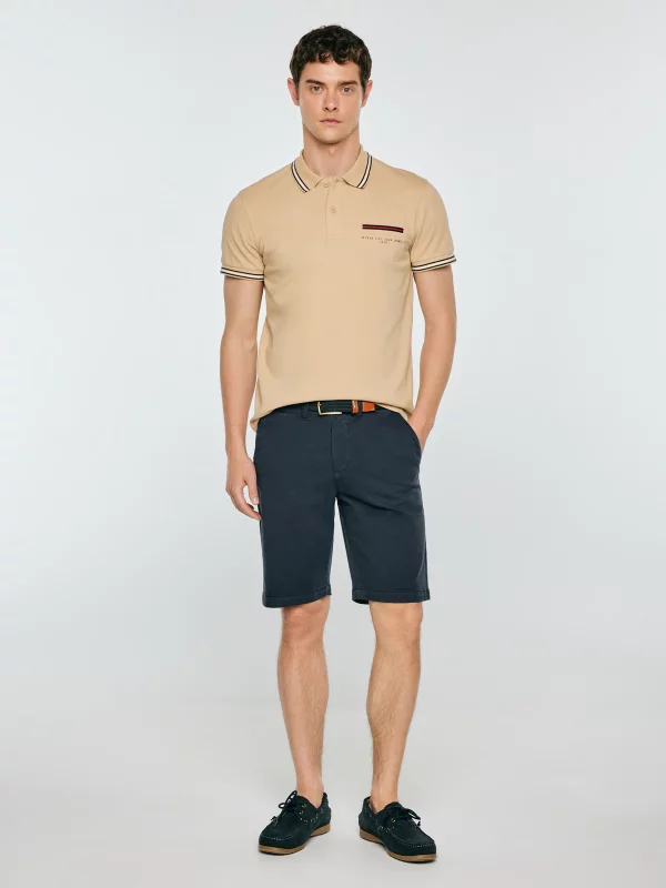 Koszulka męska polo z kontrastowym wykończeniem beżowa Polos 801