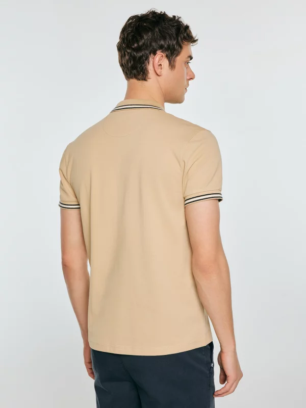 Koszulka męska polo z kontrastowym wykończeniem beżowa Polos 801