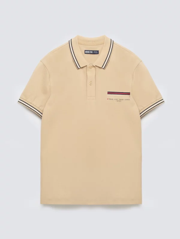 Koszulka męska polo z kontrastowym wykończeniem beżowa Polos 801
