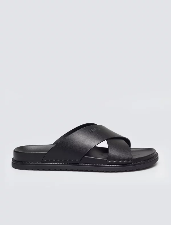 Klapki męskie skórzane czarne TT174217 906