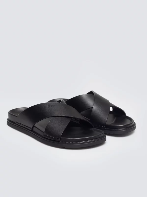 Klapki męskie skórzane czarne TT174217 906