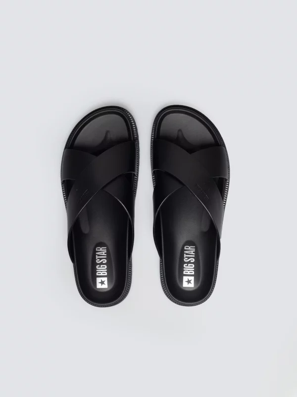 Klapki męskie skórzane czarne TT174217 906