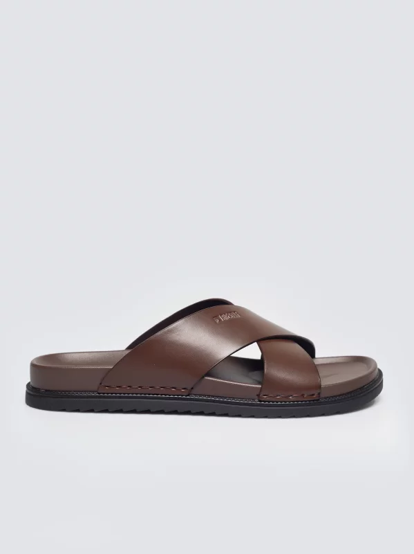Klapki męskie skórzane brązowe TT174218 803