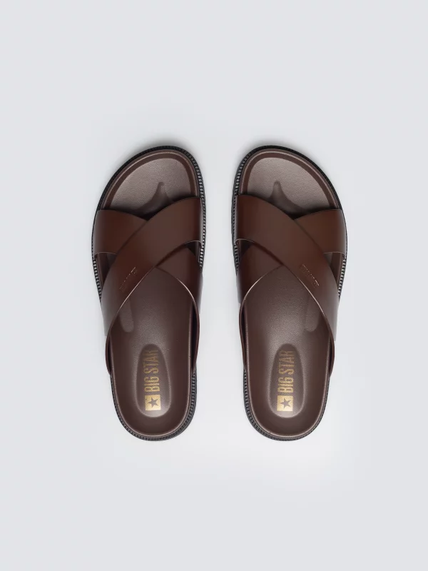 Klapki męskie skórzane brązowe TT174218 803