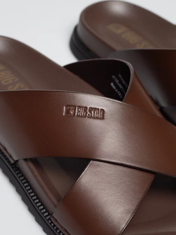 Klapki męskie skórzane brązowe TT174218 803