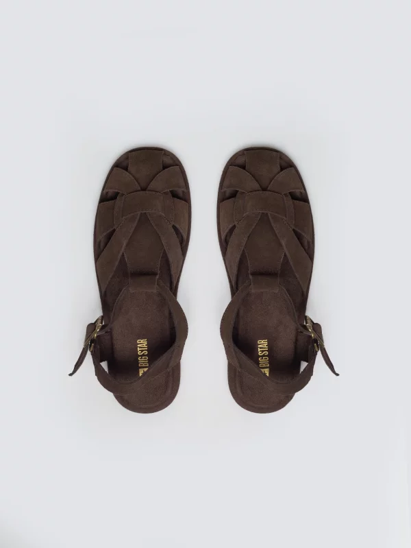 Sandały damskie z naturalnej skóry zamszowej brązowe TT274249 803