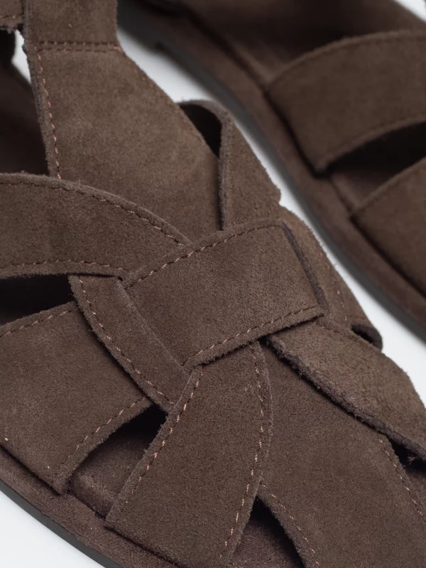 Sandały damskie z naturalnej skóry zamszowej brązowe TT274249 803