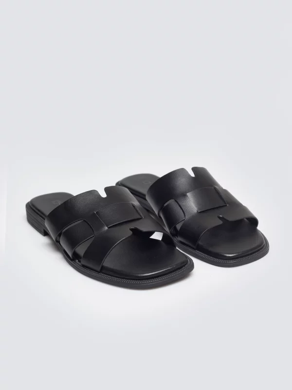 Klapki damskie skórzane czarne TT274470 906