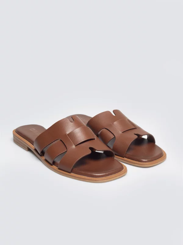 Klapki damskie skórzane brązowe TT274472 803