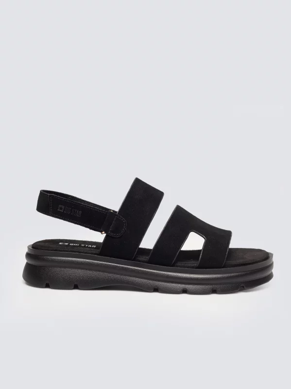 Sandały damskie ze skóry naturalnej zamszowej czarne TT274484 906