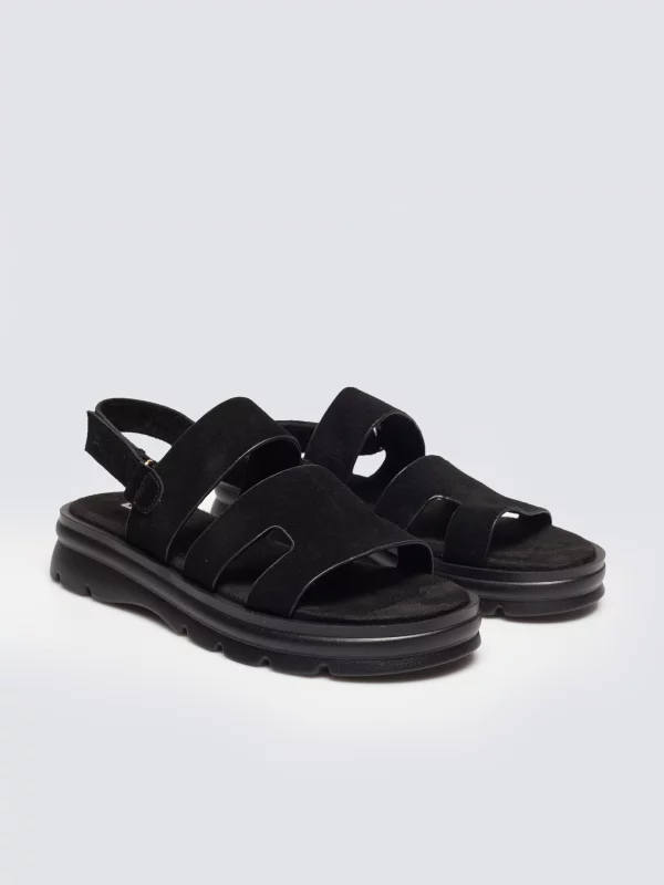 Sandały damskie ze skóry naturalnej zamszowej czarne TT274484 906