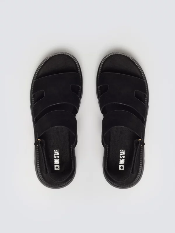 Sandały damskie ze skóry naturalnej zamszowej czarne TT274484 906