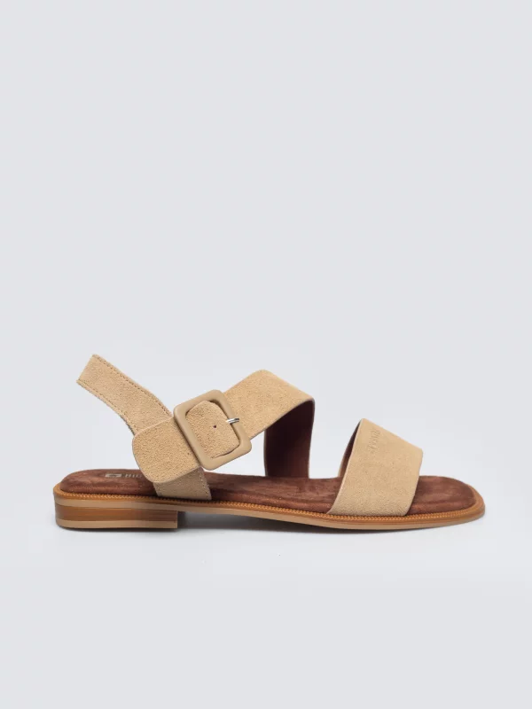 Sandały damskie ze skóry naturalnej zamszowej beżowe TT274491 801