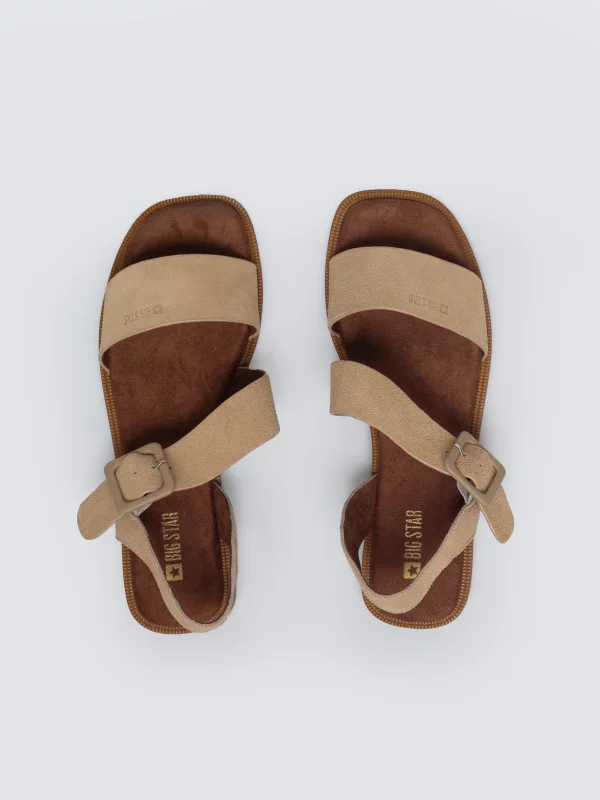 Sandały damskie ze skóry naturalnej zamszowej beżowe TT274491 801