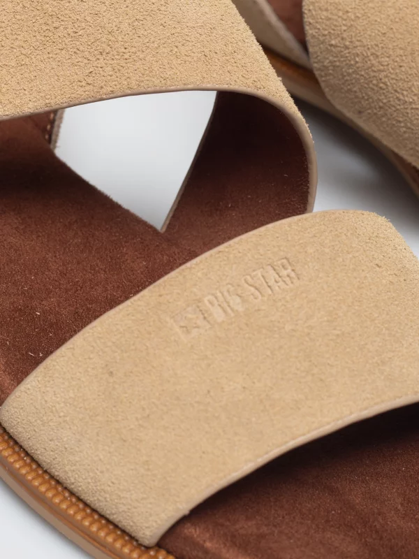 Sandały damskie ze skóry naturalnej zamszowej beżowe TT274491 801