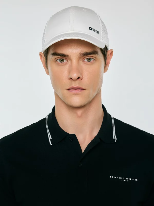 Czapka męska z daszkiem z kontrastowym logo biała Vintyg 101