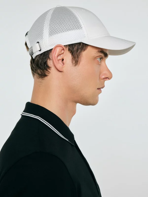 Czapka męska z daszkiem z kontrastowym logo biała Vintyg 101
