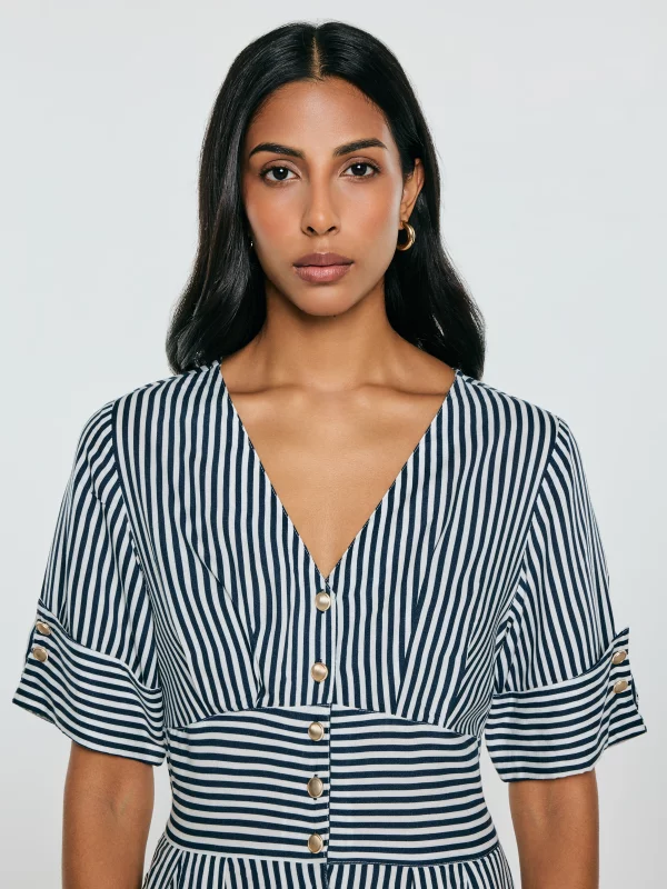 Sukienka damska midi z wiskozy w paski granatowo-białe Zissa 403