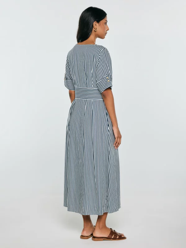 Sukienka damska midi z wiskozy w paski granatowo-białe Zissa 403