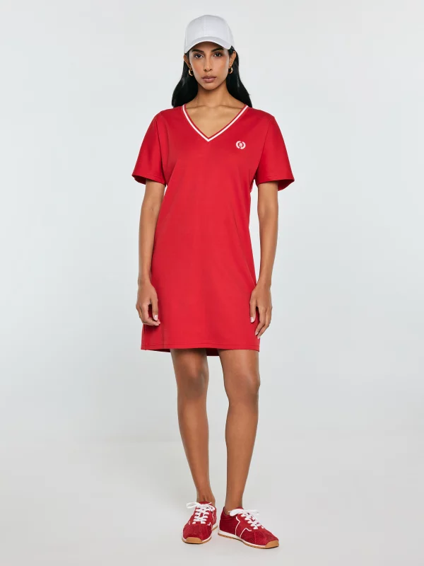 Sukienka damska dzianinowa z niewielkim haftem czerwona Zorkana 603