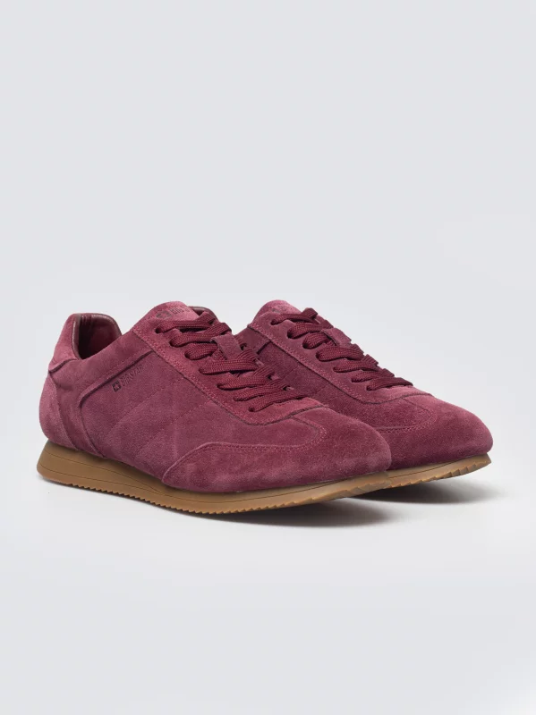Sneakersy damskie ze skóry naturalnej zamszowej bordowe TT274227 604