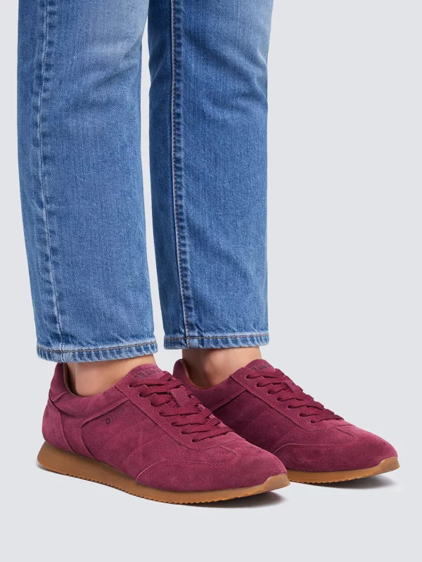 Sneakersy damskie ze skóry naturalnej zamszowej bordowe TT274227 604