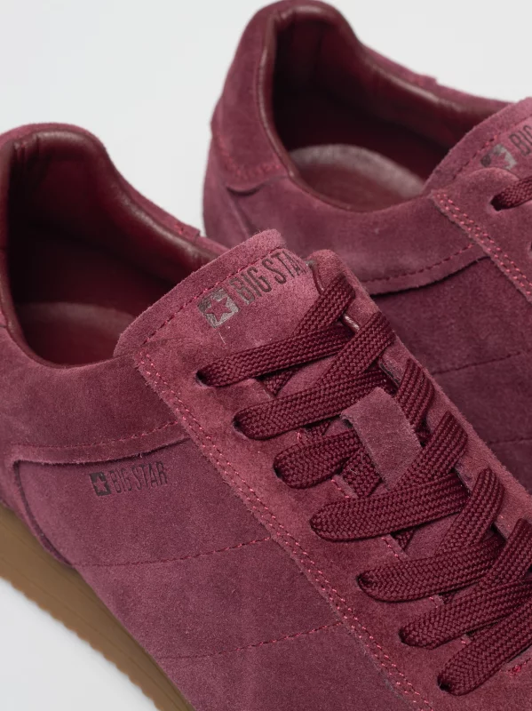 Sneakersy damskie ze skóry naturalnej zamszowej bordowe TT274227 604