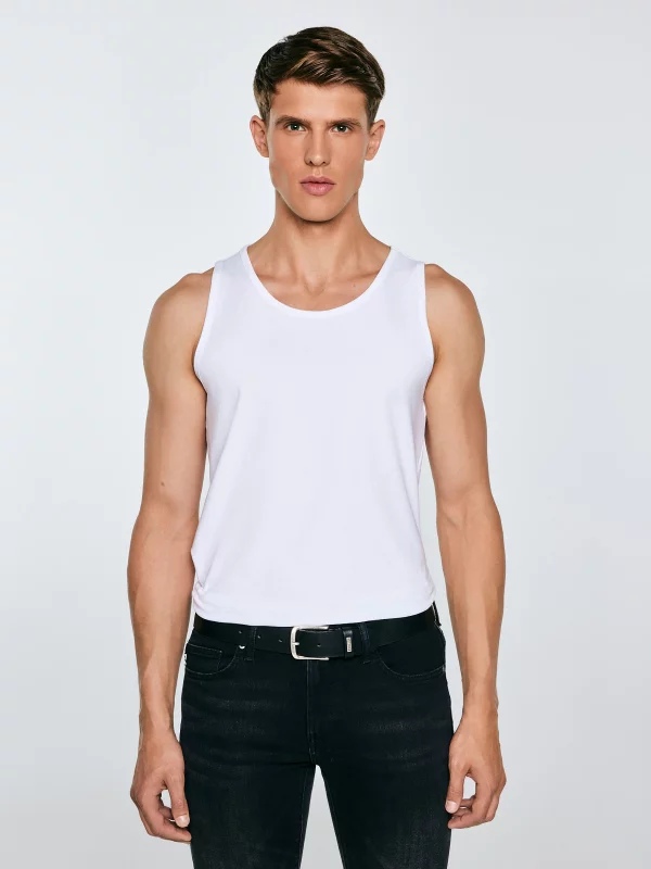 Koszulka męska slim bez rękawów biała Dero 101