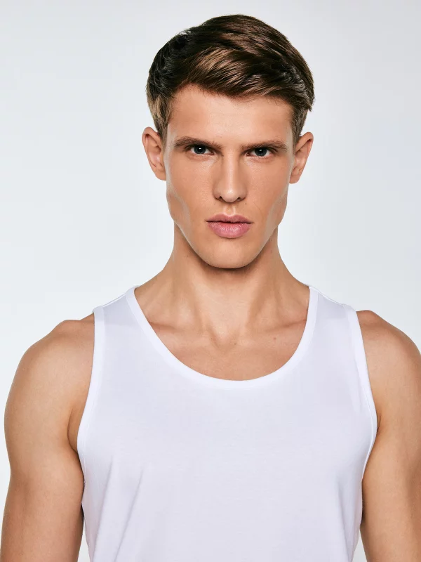 Koszulka męska slim bez rękawów biała Dero 101