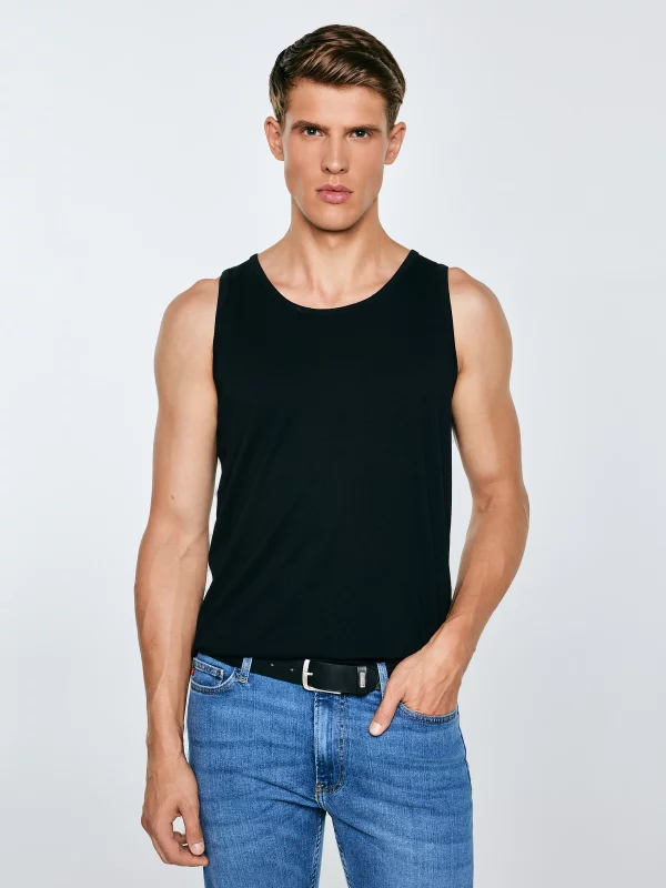 Koszulka męska slim bez rękawów czarna Dero 906