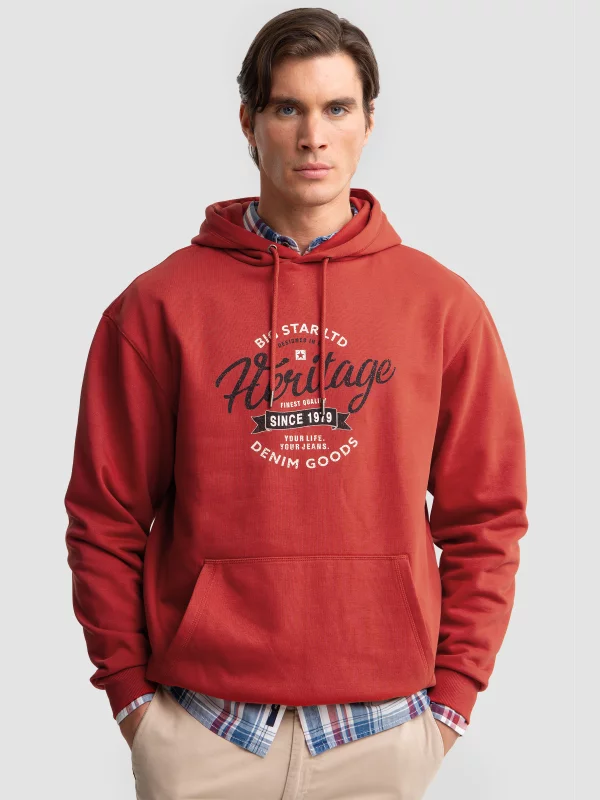 Bluza męska z kapturem z nadrukiem ceglasta Herity 704