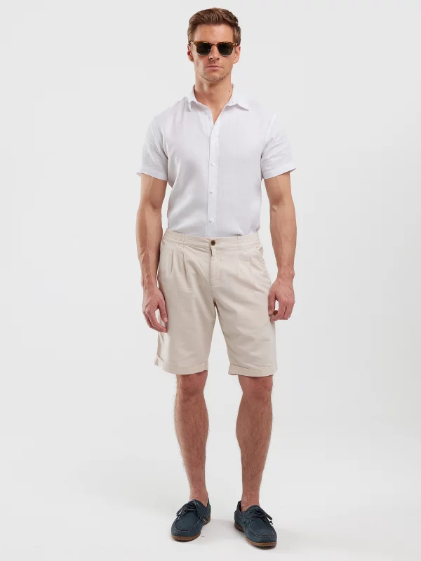 Lniana koszula męska slim z krótkim rękawem biała Liners 101