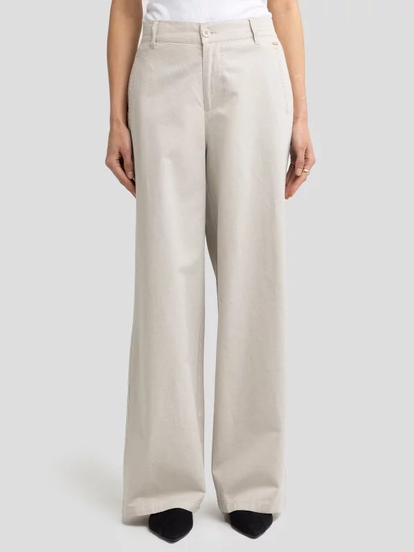 Spodnie damskie wide z dodatkiem lnu beżowe Maryliana 800