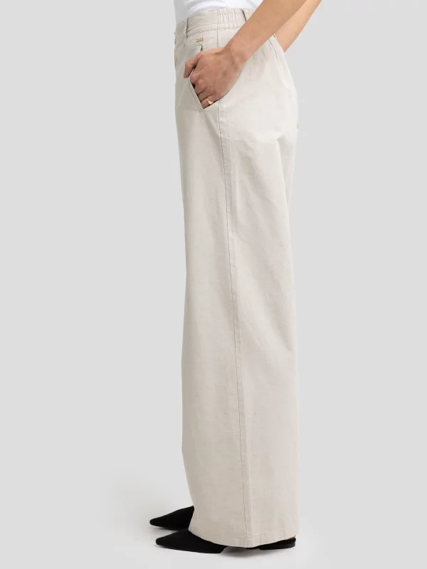 Spodnie damskie wide z dodatkiem lnu beżowe Maryliana 800