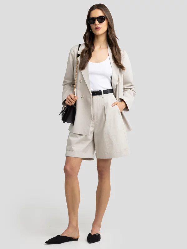 Szorty damskie luźne z dodatkiem lnu beżowe Maryliani 800