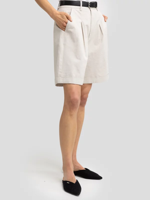 Szorty damskie luźne z dodatkiem lnu beżowe Maryliani 800