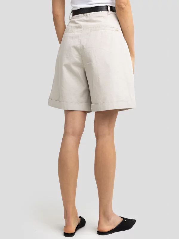 Szorty damskie luźne z dodatkiem lnu beżowe Maryliani 800